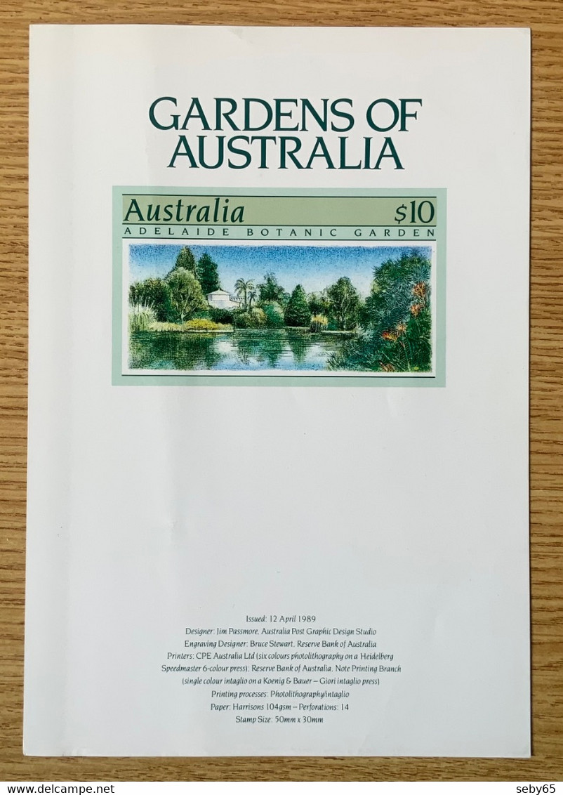 Australia 1989 - Gardens, Adelaide Botanic Garden $10, Photolithography, Stamp-card Souvenir, Australian Bulletin N. 200 - Legumbres