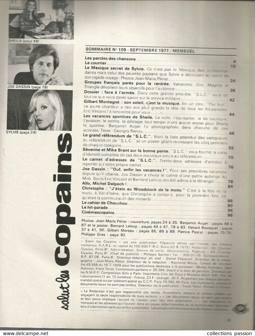 Salut Les Copains, N° 109 ,JOHNNY HALLYDAY ,  Pas De Poster, 2 Scans, Frais Fr 4.95 E - Gente