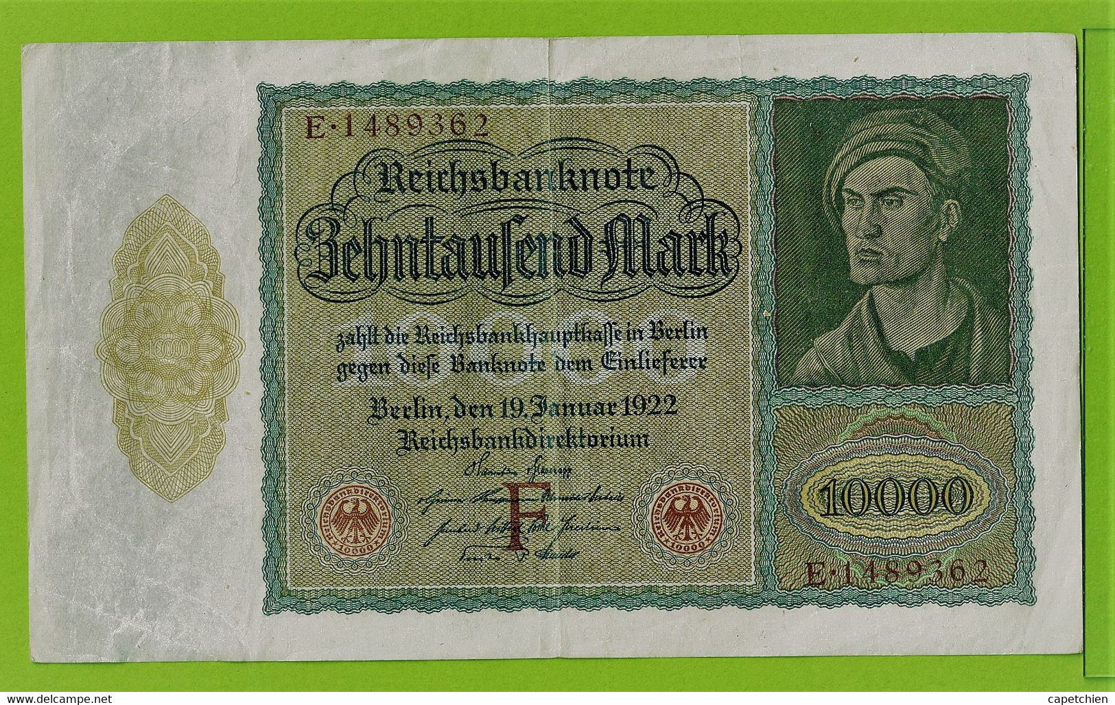 ALLEMAGNE / REICHSBANKNOTE 10 000 MARK / TYPE à DETERMINER / 210 X 124 Mm - 10000 Mark