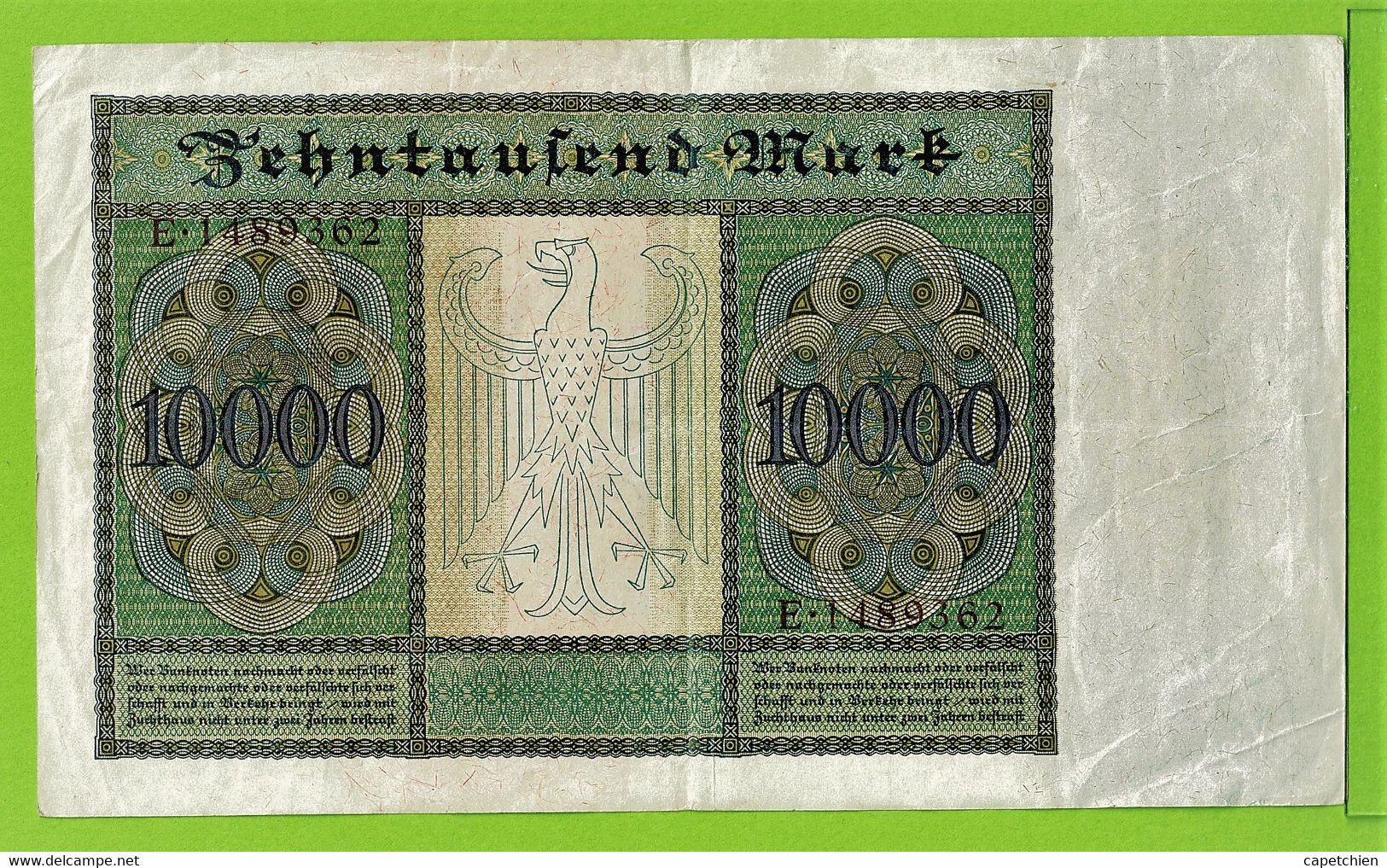 ALLEMAGNE / REICHSBANKNOTE 10 000 MARK / TYPE à DETERMINER / 210 X 124 Mm - 10000 Mark