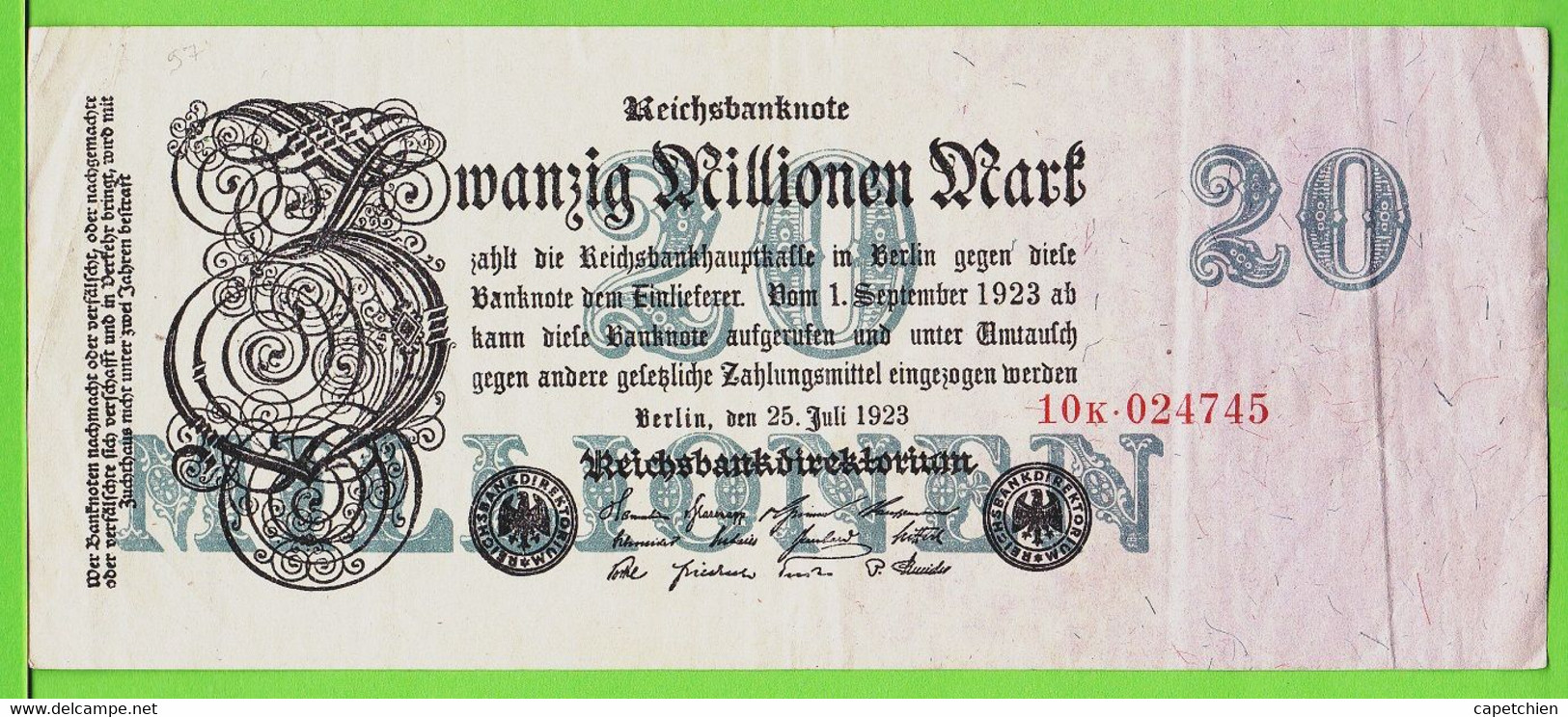 ALLEMAGNE / 20 000 000 MARK / 20 MILLIONS / 25/07/1923 - 20 Mio. Mark