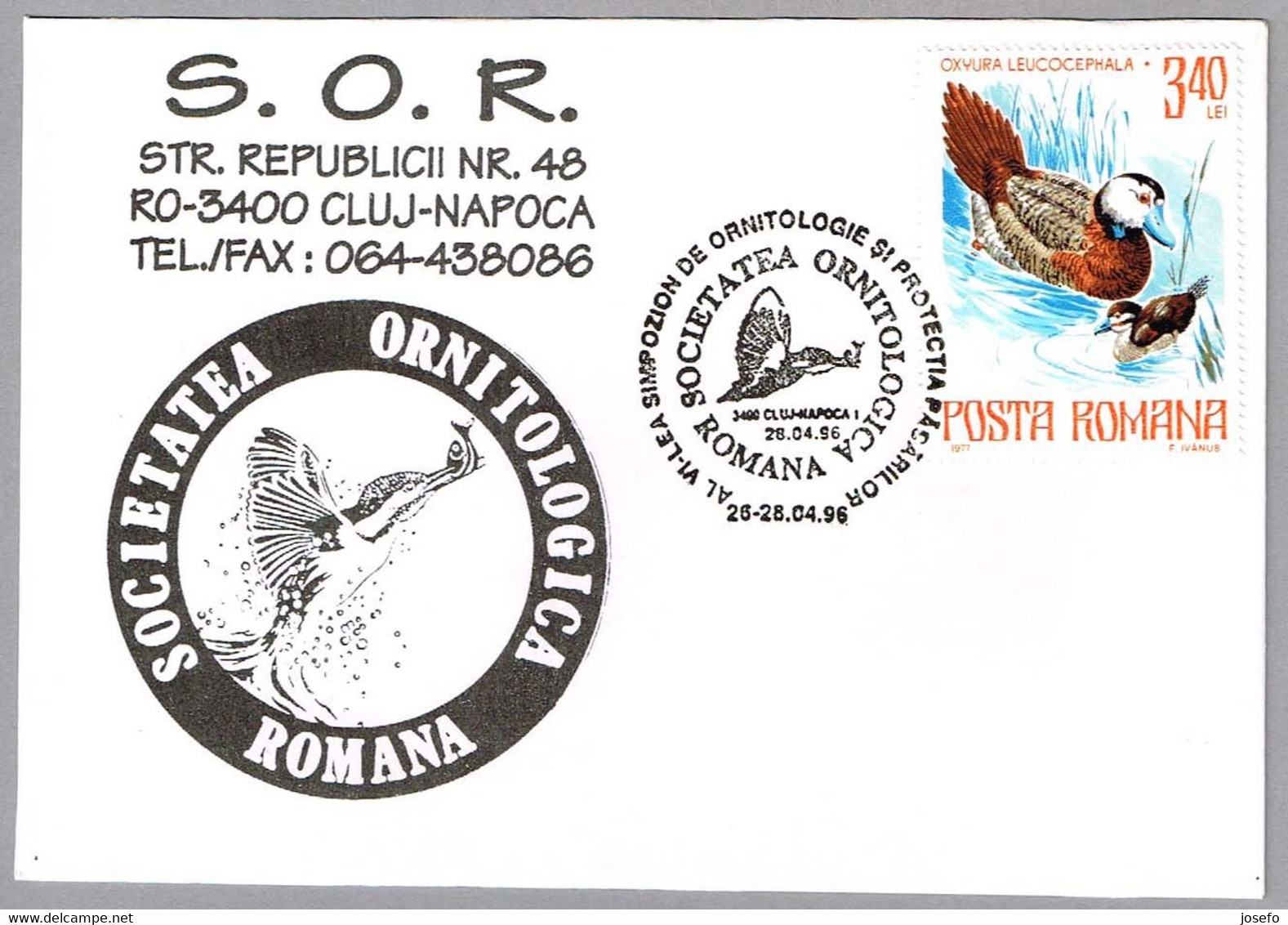 Reserva Ornitologica - MARTIN PESCADOR - KINGFISHER - Alcedo Atthis. Cluj Napoca 1996 - Oblitérations & Flammes