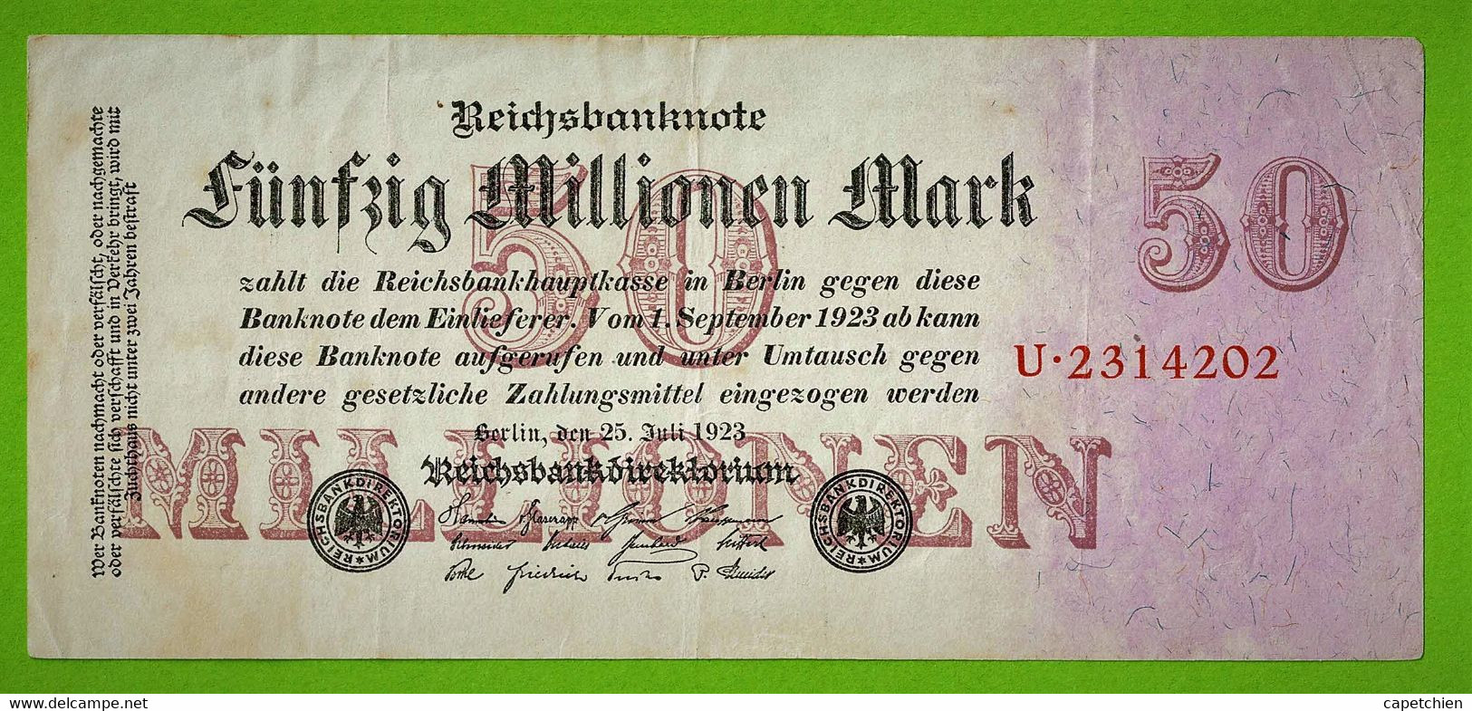 ALLEMAGNE / FÜNFZIG MILLIONEN MARK / 23 JUILLET 1923 SERIE U + 7 CHIFFRES - 50 Mio. Mark