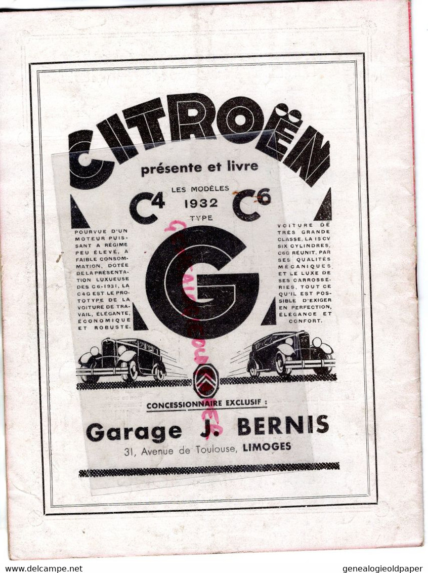 87- LIMOGES- PROGRAMME CIRQUE THEATRE OPERA-CAZAUTETS- CENDRILLON-1932-MASSENET-BERNIS CITROEN-MAPATAUD MASMONDEIX- - Programmes