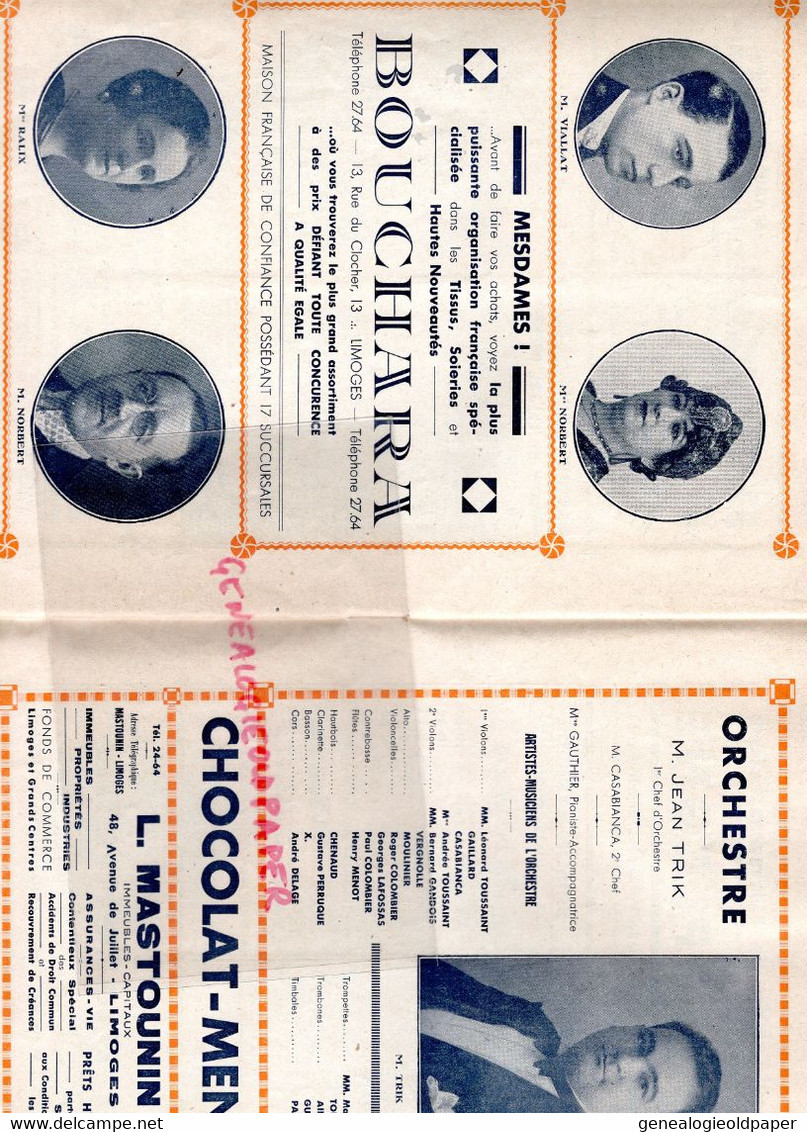 87- LIMOGES- PROGRAMME CIRQUE THEATRE OPERA-CAZAUTETS- CENDRILLON-1932-MASSENET-BERNIS CITROEN-MAPATAUD MASMONDEIX-