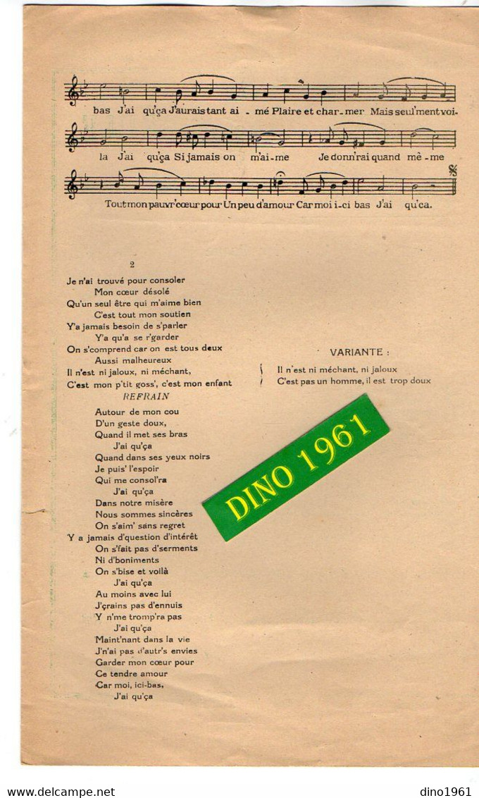 VP19.212 - PARIS - Ancienne Partition Musicale ¨ J'ai Qu'ça ¨ Par MISTINGUETTE Au Moulin Rouge / Paroles De J. CHARLES - Noten & Partituren