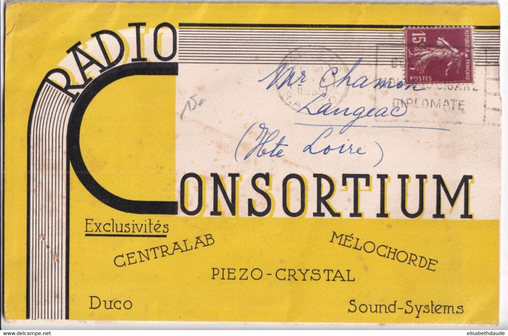 1935 - SEMEUSE / CARTE-LETTRE PUB ILLUSTREE "RADIO CONSORTIUM" à PARIS - 1906-38 Sower - Cameo