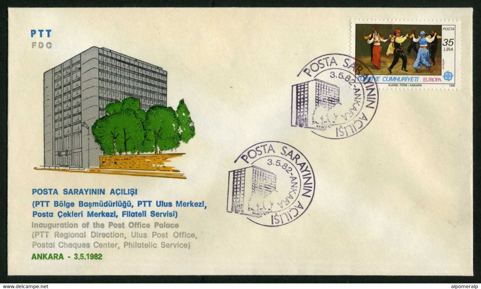 Türkiye 1982 Inauguration Of The Post Office Palace | Building, Architecture, Special Cover - Covers & Documents