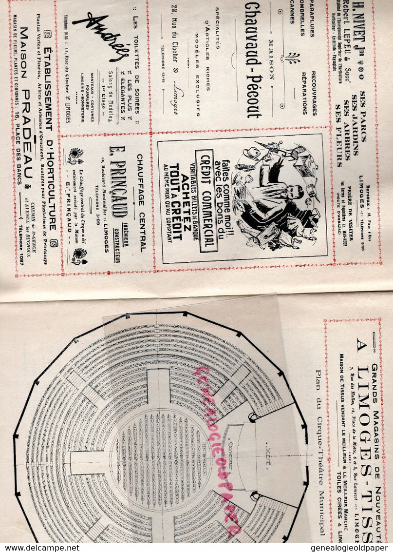 87- LIMOGES- PROGRAMME CIRQUE THEATRE OPERA-CAZAUTETS- L' AFRICAINE-MEYERBEER-YCHE-BARRAU-REDON-1926-HOLDERER-MANZONI- - Programs