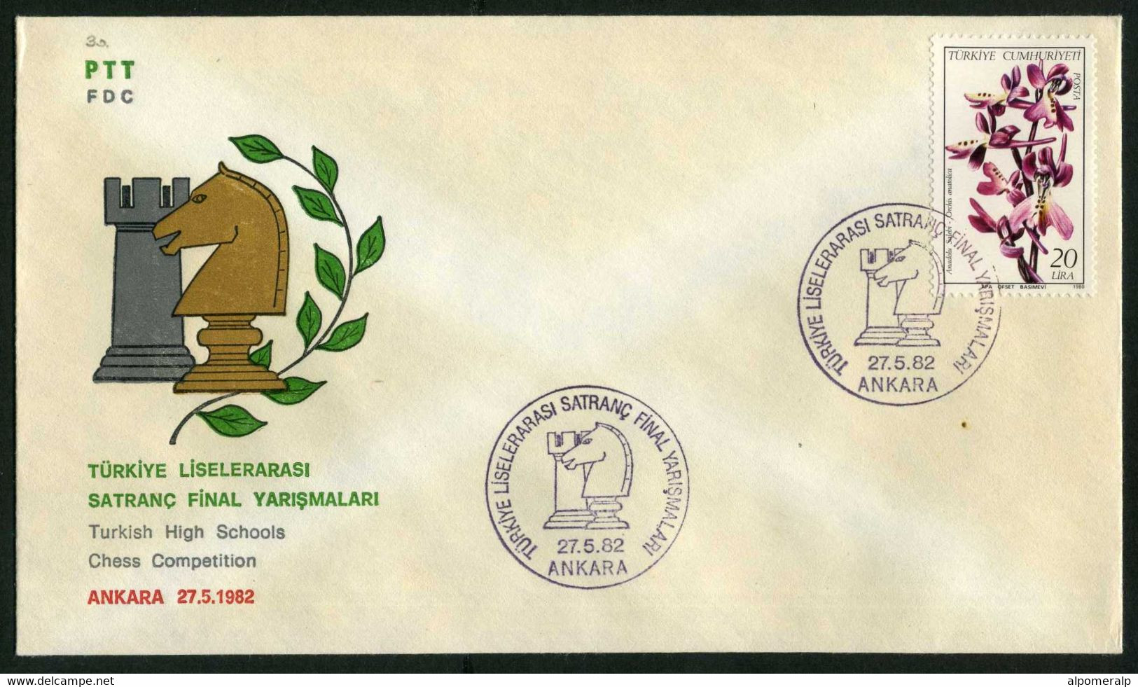 Türkiye 1982 High Schools Chess Competition | Rook And Knight, Games, Special Cover - Covers & Documents