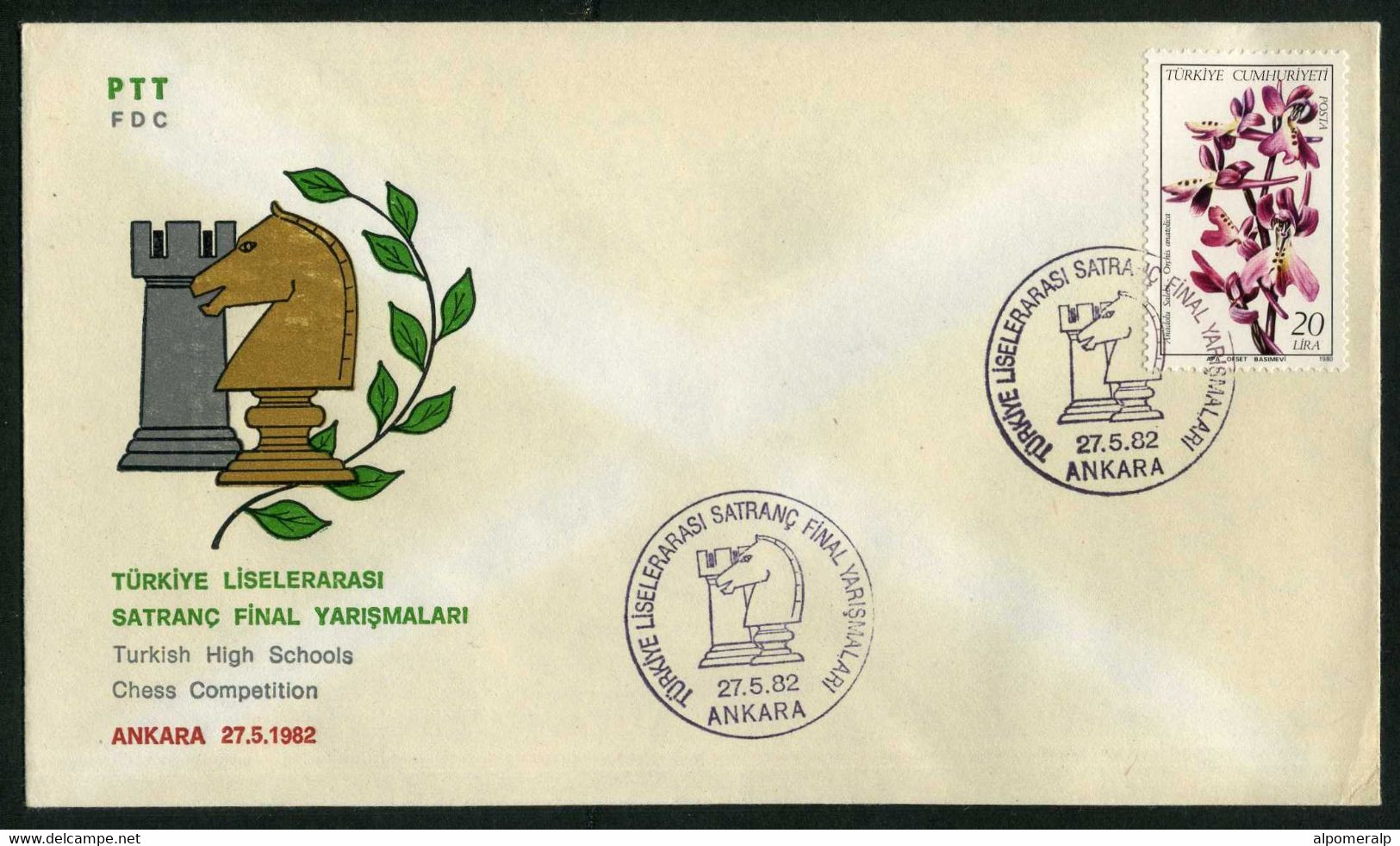 Türkiye 1982 High Schools Chess Competition | Rook And Knight, Games, Special Cover - Covers & Documents