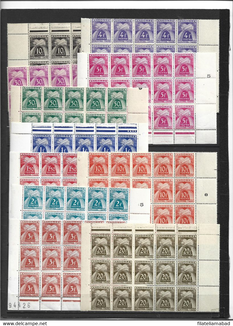 ANDORRA C. FRANCES SELLOS DE CHIFRE-TAXE 21/31 15 SERIES EN BLOQUES SELLOS EN PERFECTO ESTADO (C. TASA) - Blocks & Sheetlets