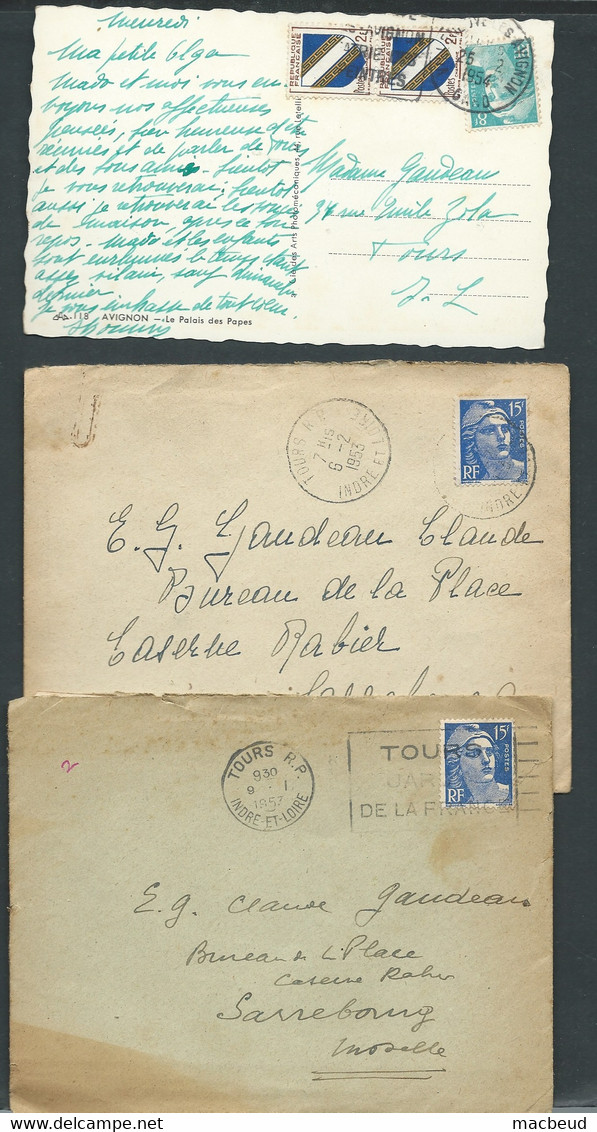 6 Docs , Lettres Ou Cpa Affranchies Par Type Gandon , à Examiner - Ac129 - 1945-54 Marianne (Gandon)