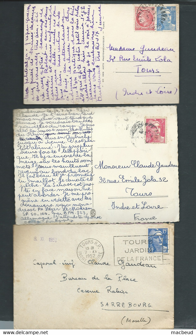 6 Docs , Lettres Ou Cpa Affranchies Par Type Gandon , à Examiner - Ac129 - 1945-54 Marianna Di Gandon