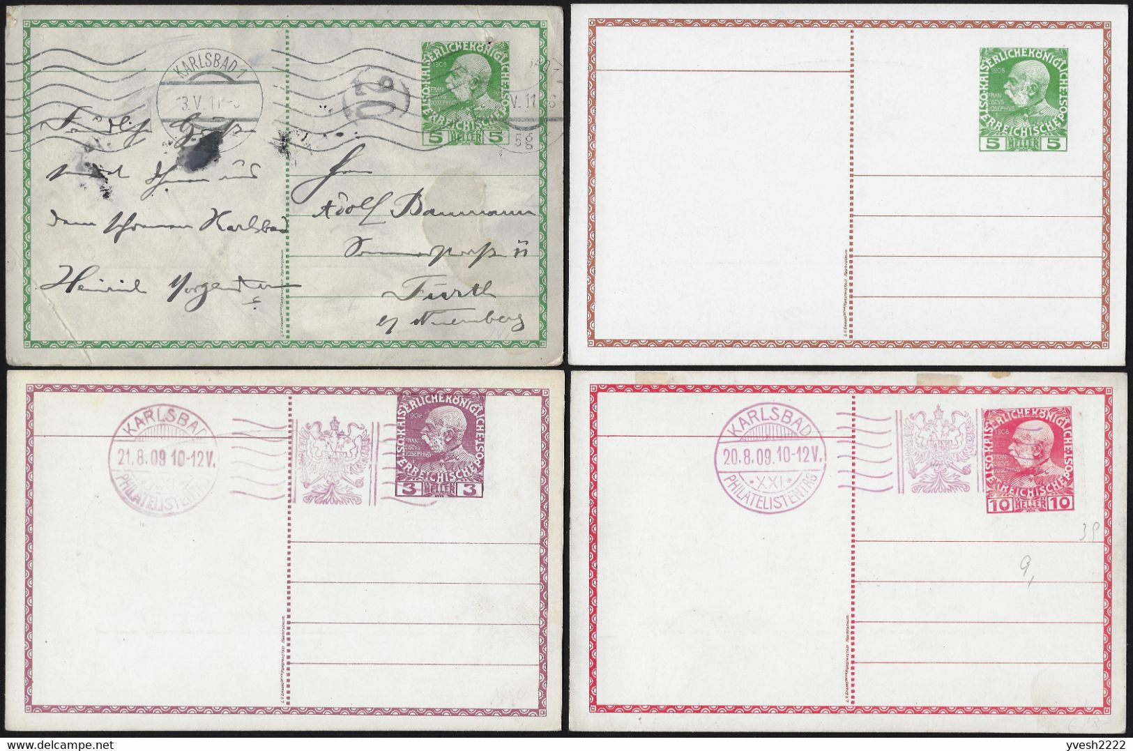 Autriche-Hongrie 1909. 4 Entiers Timbrés Sur Commande. Karlovy Vary, Karlsbad, Thermalisme, Art Nouveau, Sel, Palmiers - Termalismo