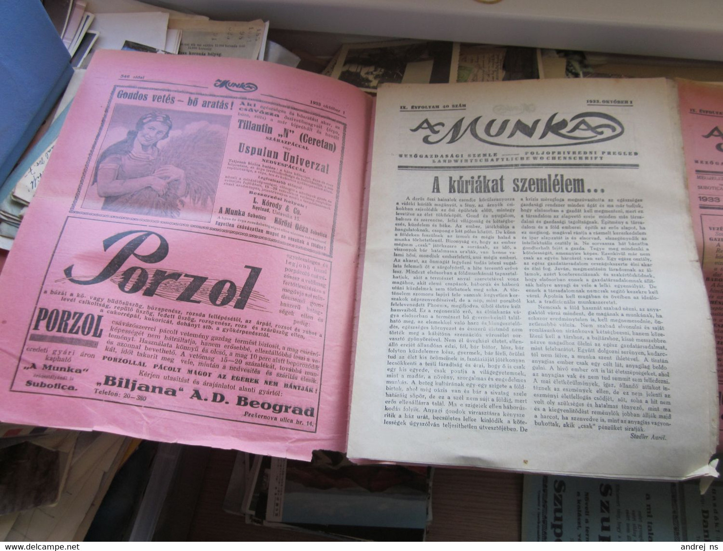 A Munka Agriculture Magazin Old Szabadka Subotica 1933 - Idiomas Escandinavos