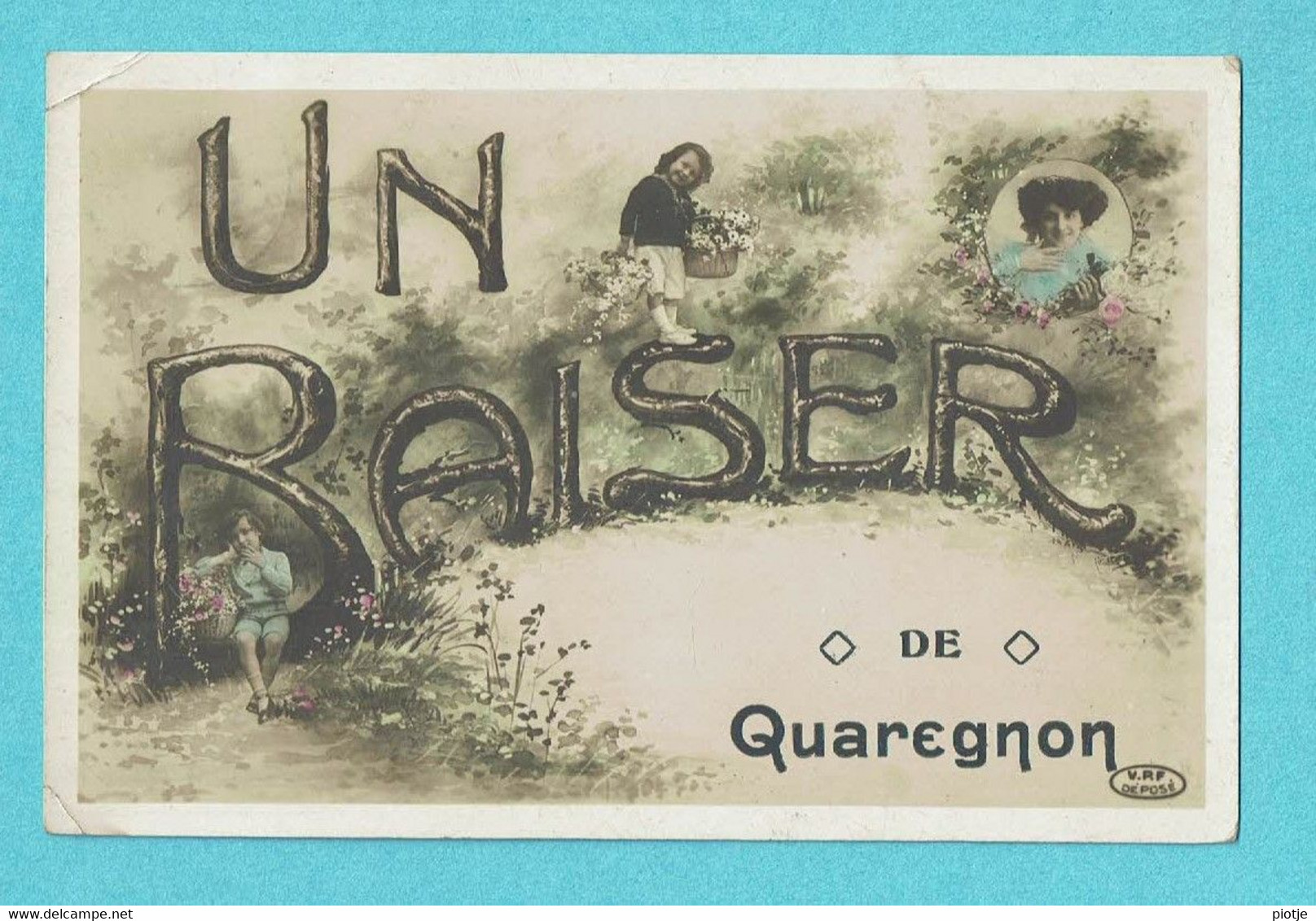 * Quaregnon (Hainaut - La Wallonie) * (V.P.F.) Un Baiser De Quaregnon, Fantaisie, Enfant, Fleurs, Maman, Femme - Quaregnon