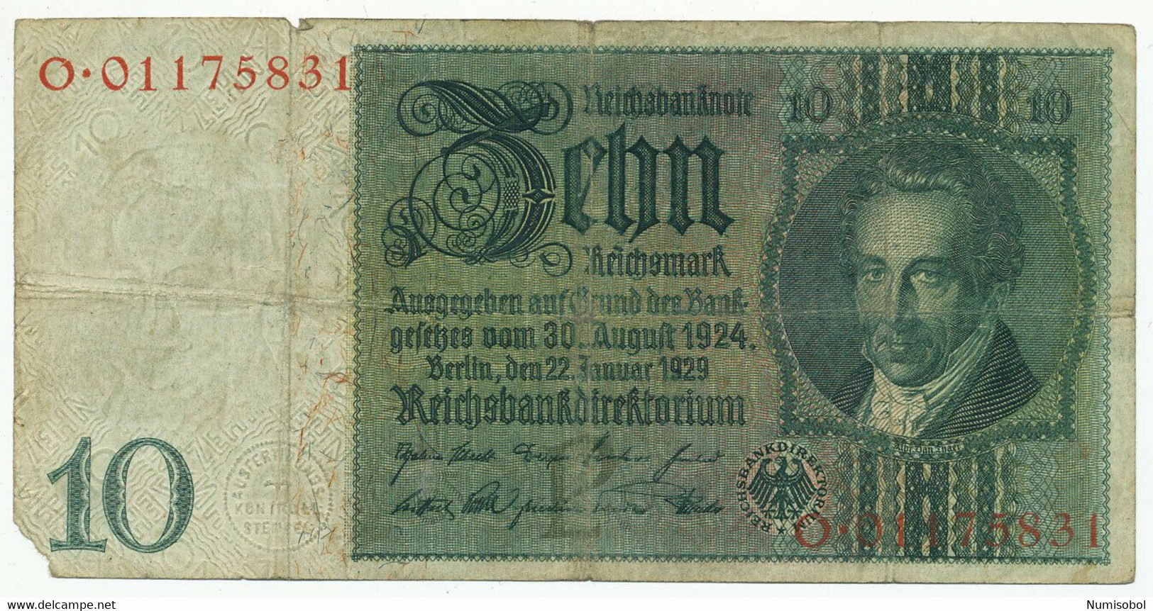 GERMANY, DEUTSCHLAND - 10 Reichsmark 22.1.1929. P180, DB173a (D338) - 10 Mark