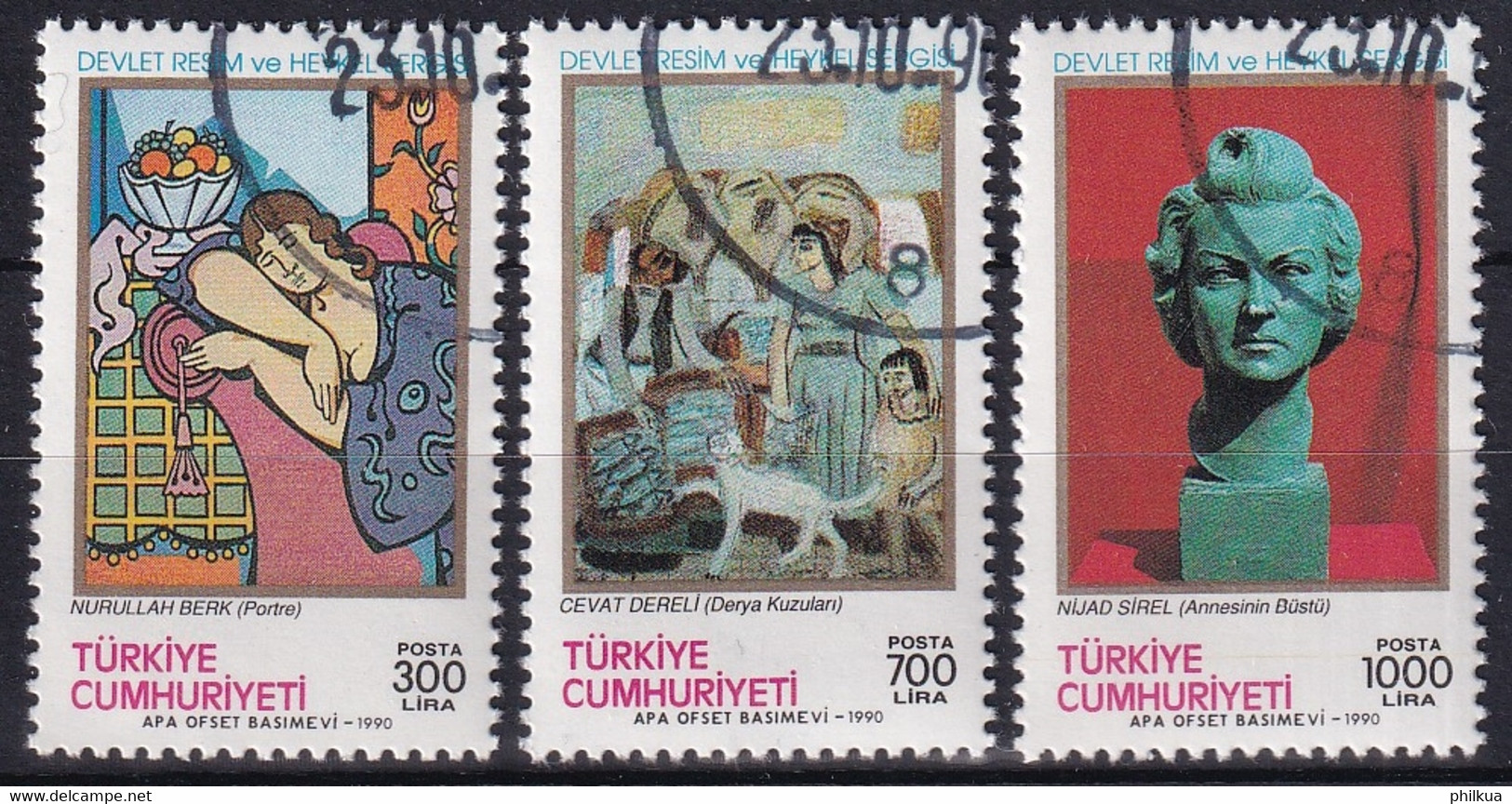 MiNr. 2907 - 2909  Türkei1990, 17. Okt. Staatliche Gemälde- Und Skulpturenausstellung (II) - Usati