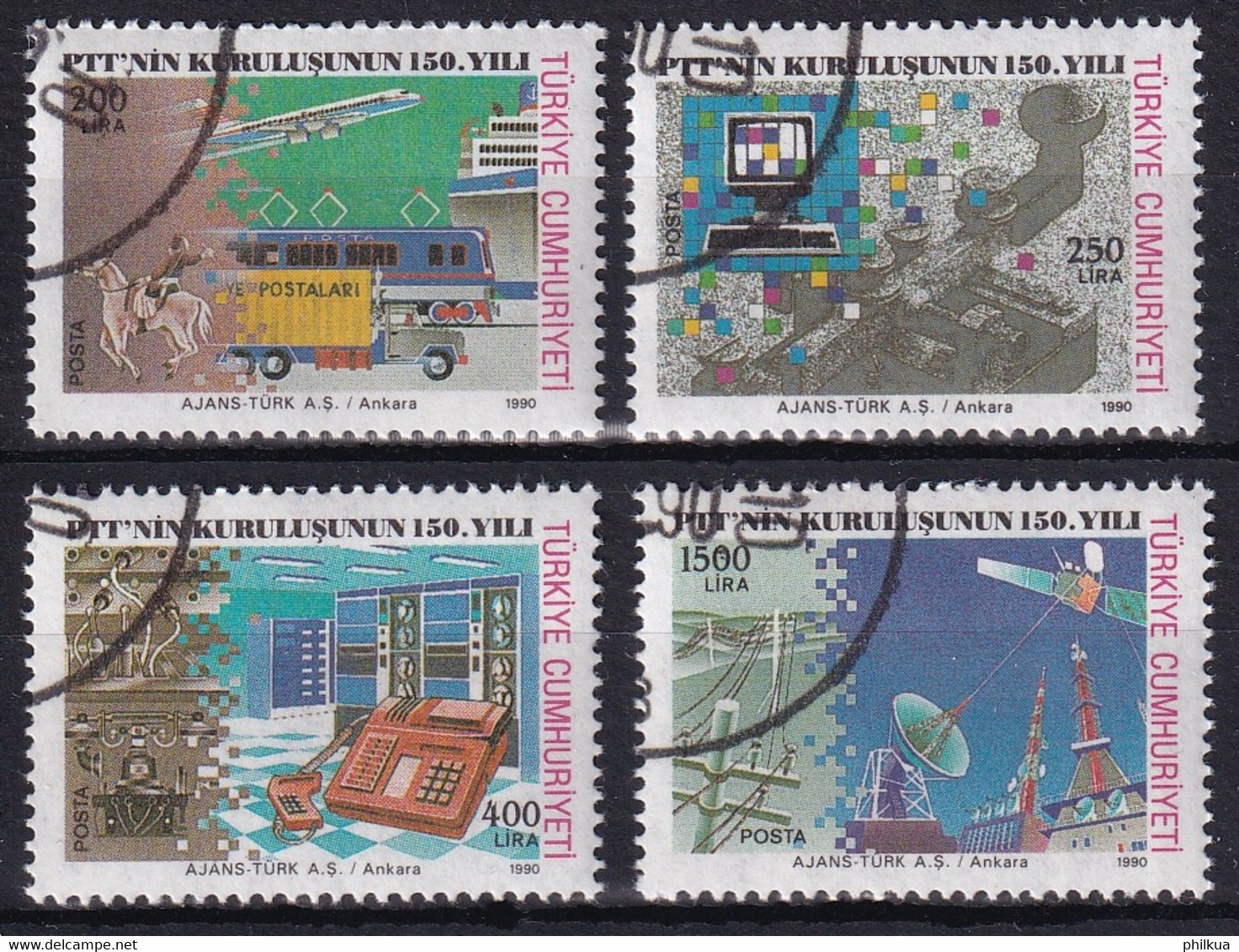 MiNr. 2910 - 2913 Türkei1990, 23. Okt. 150 Jahre Türkische Post - Oblitérés