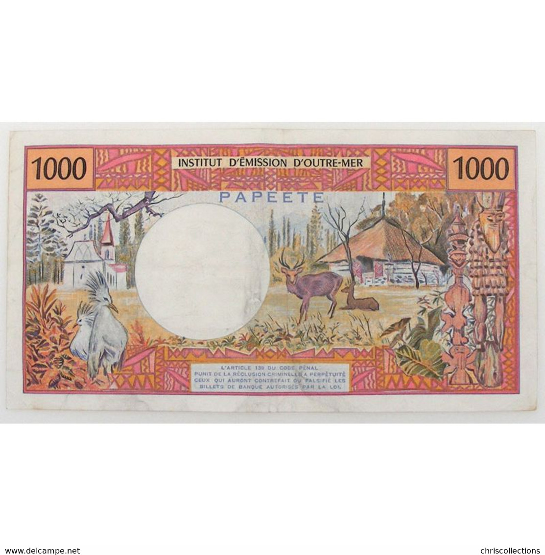 Tahiti, Papeete, 1000 Francs ND, J.009, VF/VF - Papeete (Französisch-Polynesien 1914-1985)