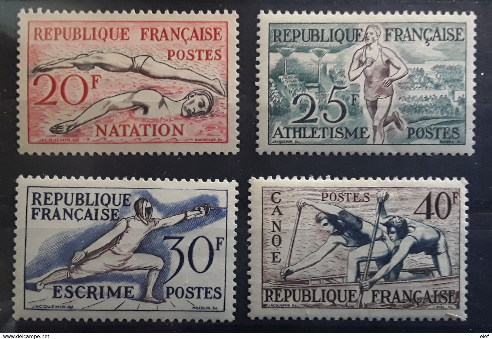 France JO OLYMPICS Jeux Olympiques HELSINKI 1952 ,Yvert 960 / 963 Natation Athlétisme Escrime  Canoë Neufs * MH TB - Sommer 1952: Helsinki