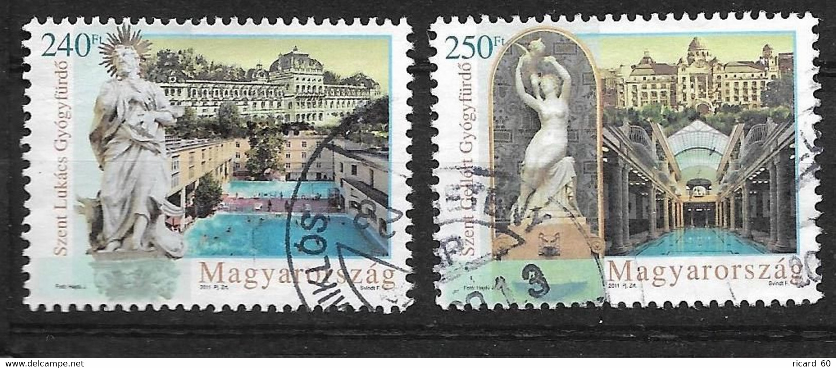 Timbres Oblitérés De Hongrie, BF N°4458-59 Yt, 2011, Piscines, Spa, Statues - Used Stamps
