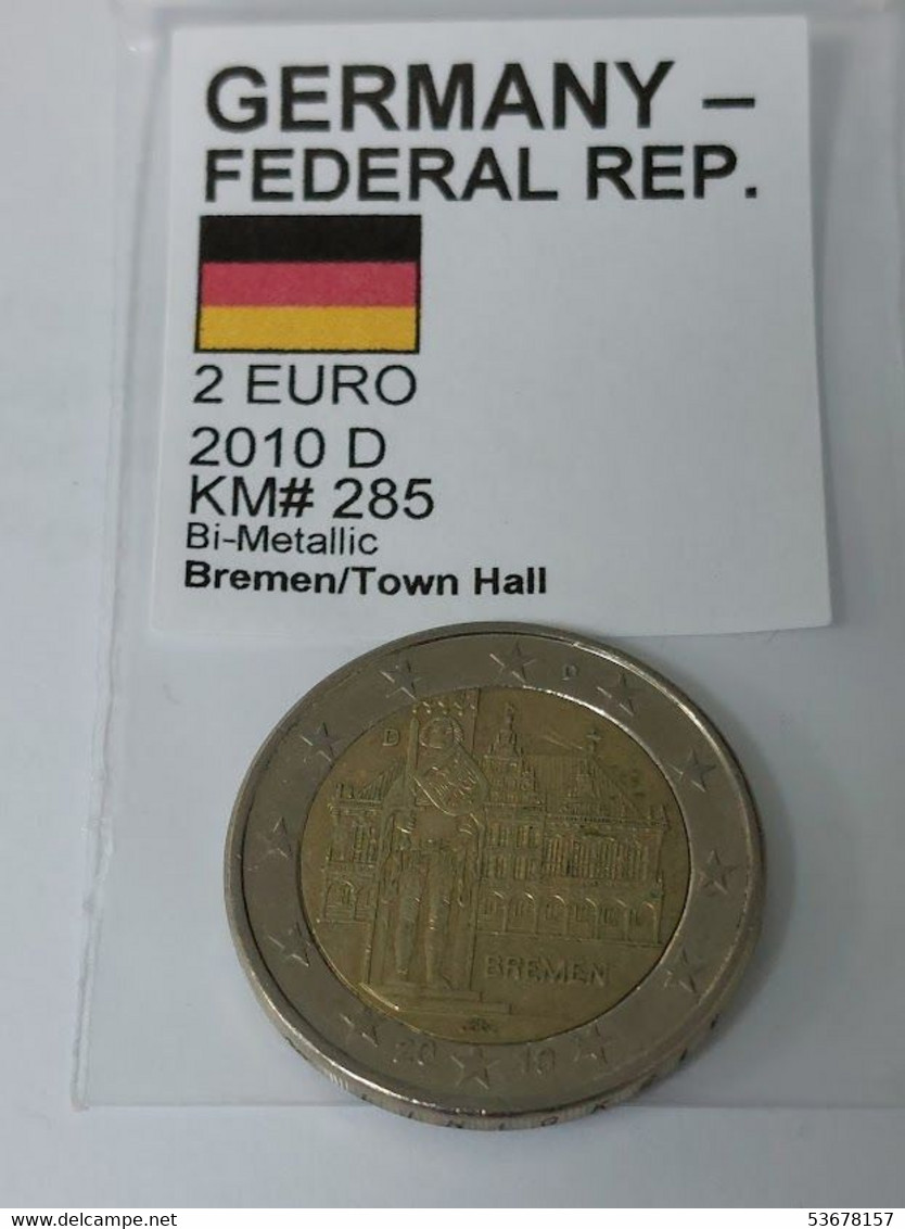 Germany - 2 Euro, 2010 D,City Hall And Roland, Bremen, KM# 285 - Sammlungen