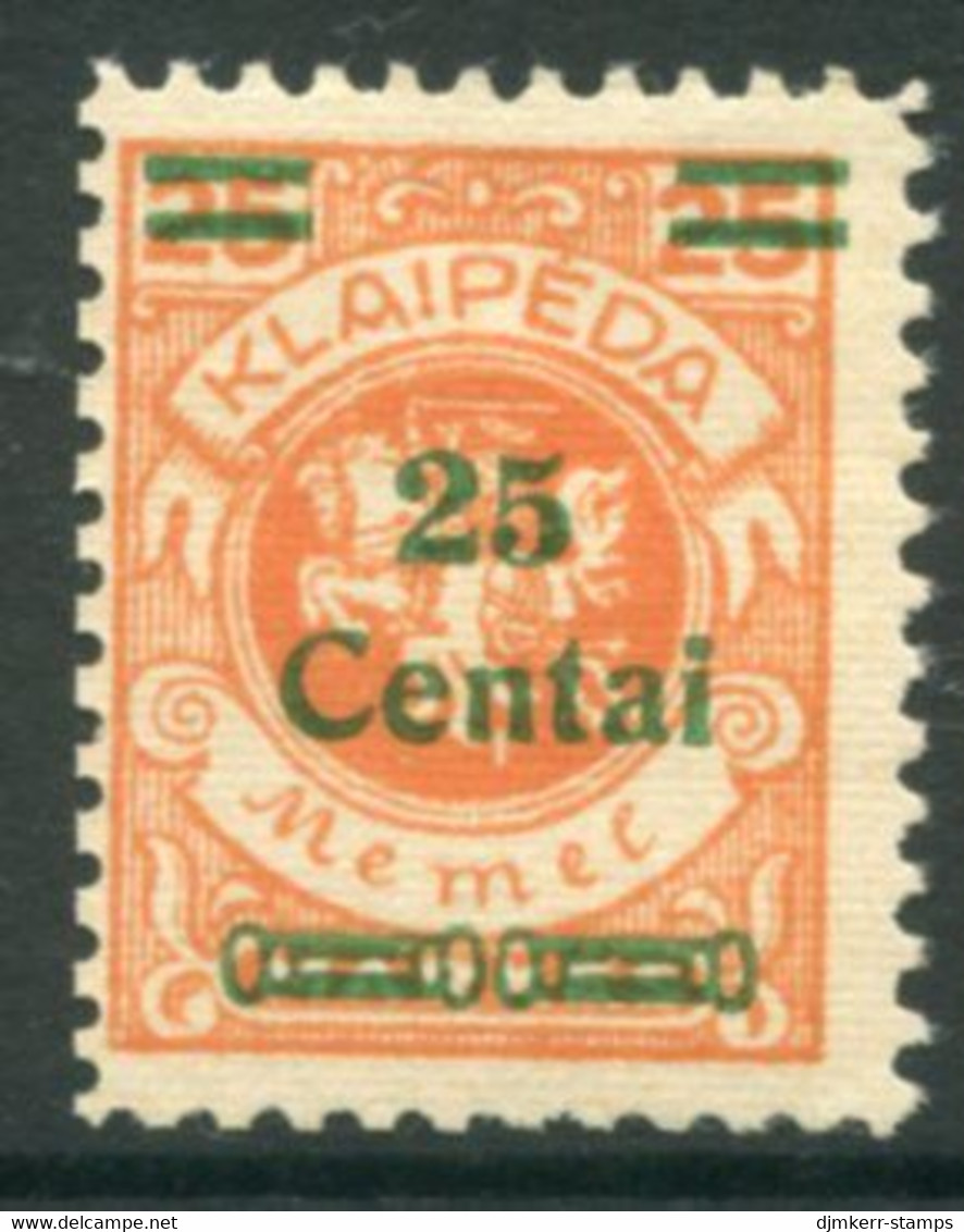 MEMEL (Lithuanian Occ) 1923 ( Dec.) Surcharge 25 C.  On 25 M. Arms LHM / *.  Michel 216 - Memelgebiet 1923