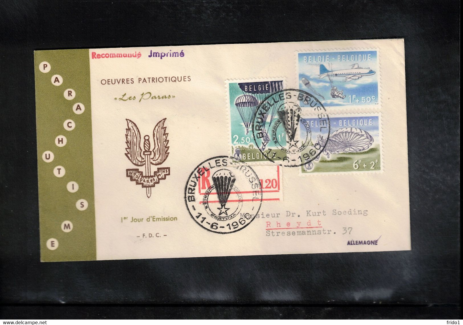 Belgium 1960 Parachuting Interesting Letter FDC - Paracaidismo