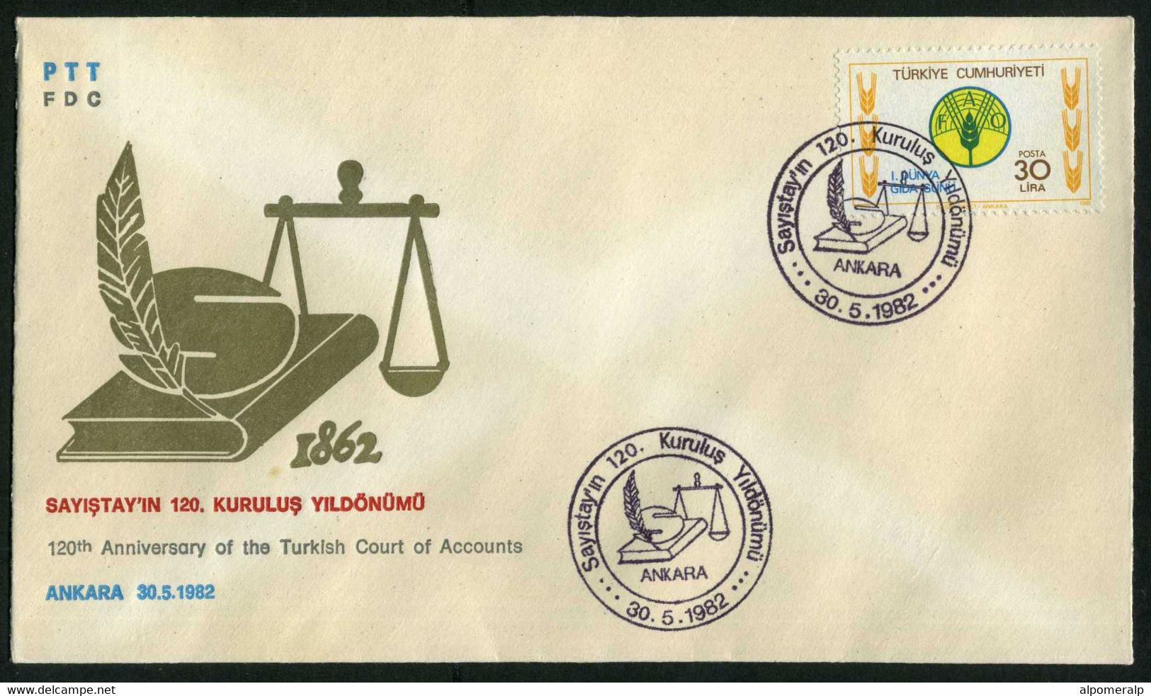 Türkiye 1982 120th Anniv. Of The Turkish Court Of Accounts | Law, Scales, Book, Pen, Special Cover - Storia Postale
