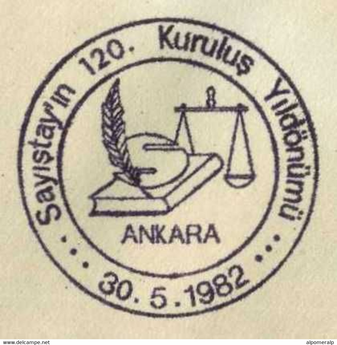 Türkiye 1982 120th Anniv. Of The Turkish Court Of Accounts | Law, Scales, Book, Pen, Special Cover - Brieven En Documenten