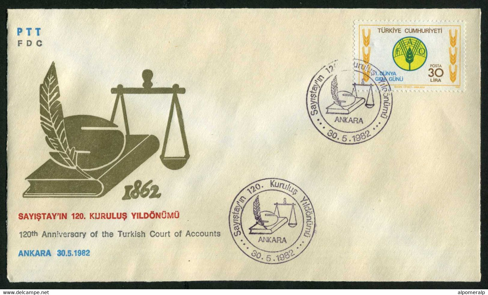 Türkiye 1982 120th Anniv. Of The Turkish Court Of Accounts | Law, Scales, Book, Pen, Special Cover - Covers & Documents