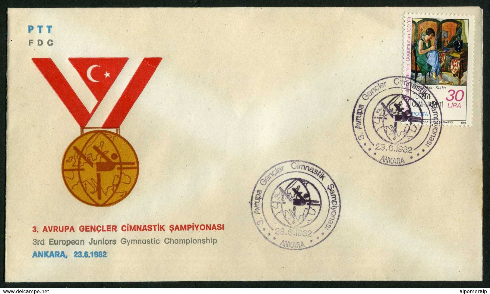 Türkiye 1982 3rd European Juniors Gymnastic Championship, Special Cover - Cartas & Documentos