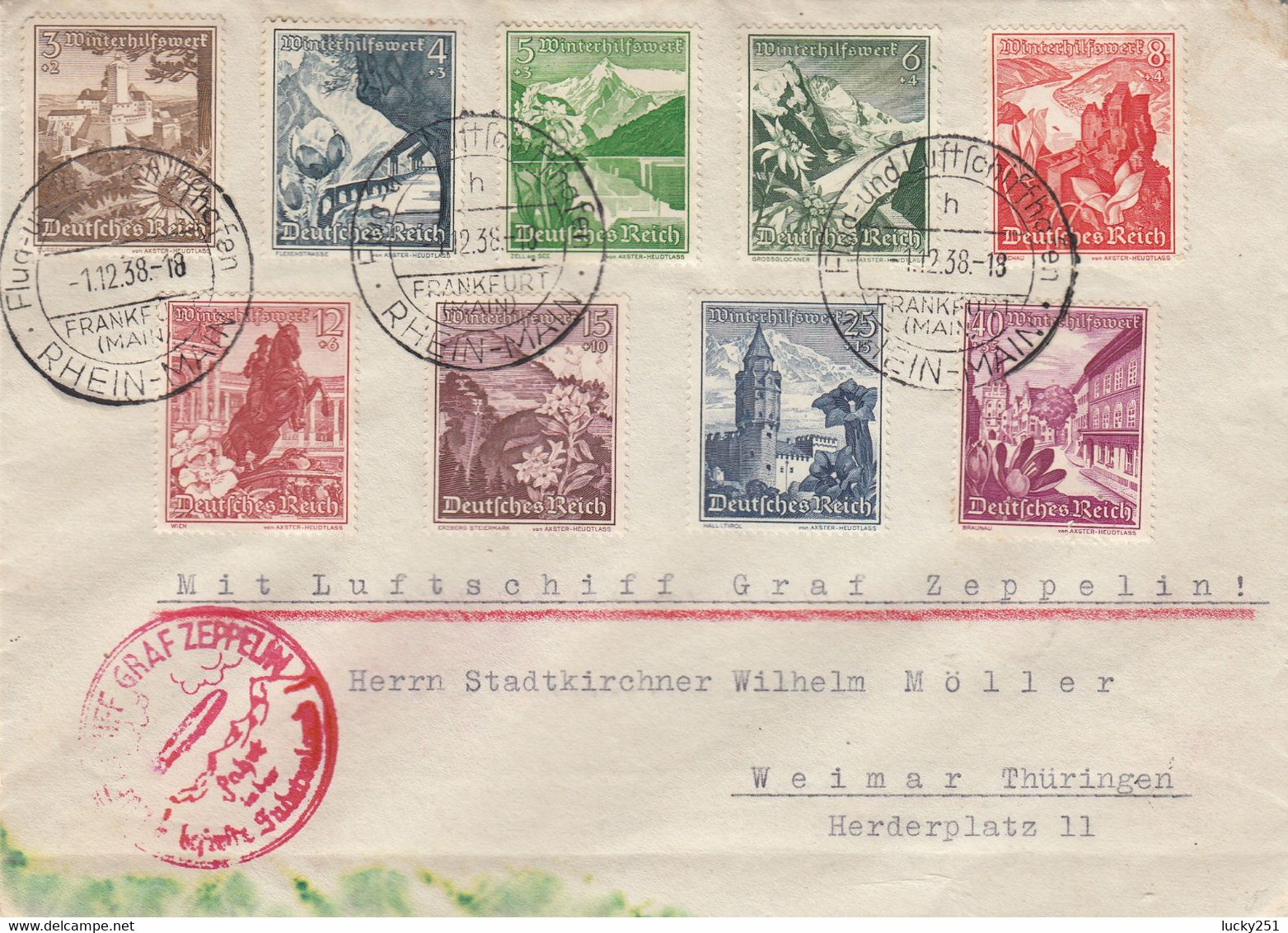 Zeppelin - 1938 - Allemagne - Lettre Du 01/12/1938 - Vers L'Allemagne - Zeppeline