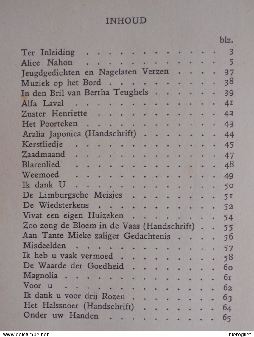 ALICE NAHON -- MAART - APRIL Jeugdgedichten E Nagelaten Verzen Verzameld Door Renaat Korten 1942 Antwerpen - Poesía