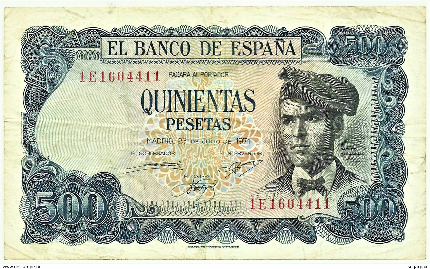 ESPAÑA - 500 Pesetas - 23.07.1971 ( 1973 ) - Pick 153 - Serie 1E - Jacinto Verdaguer - 500 Pesetas
