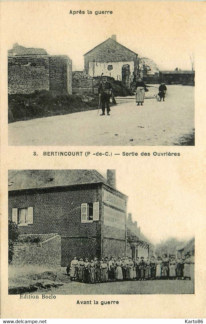 Bertincourt * La Sortie Des Ouvrières Avant Et Après La Guerre * Usine Industrie * Bombardement Ww1 War - Bertincourt