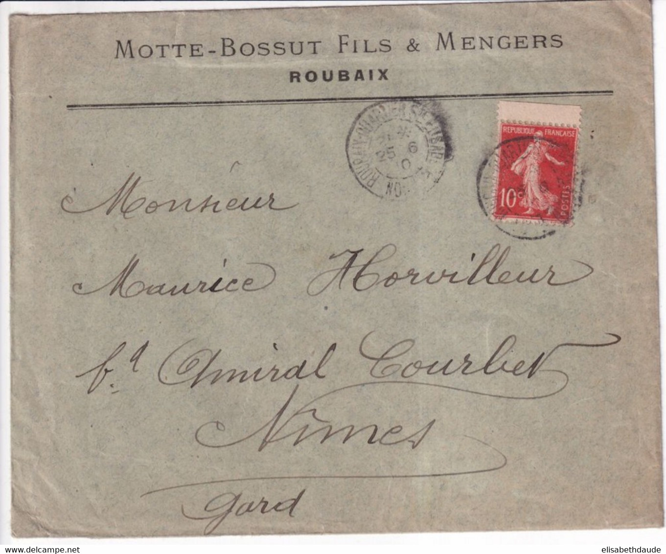 1910 - VIGNETTE "EXPO INTERNATIONALE De 1911" De ROUBAIX (NORD) Sur ENVELOPPE PUB SEMEUSE ISSUE De CARNET ! - Lettere