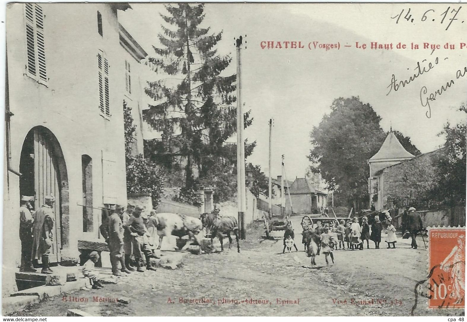 VOSGES, Chatel, Le Haut De La Rue Du Pont, Belle Animation, RARE... - Chatel Sur Moselle