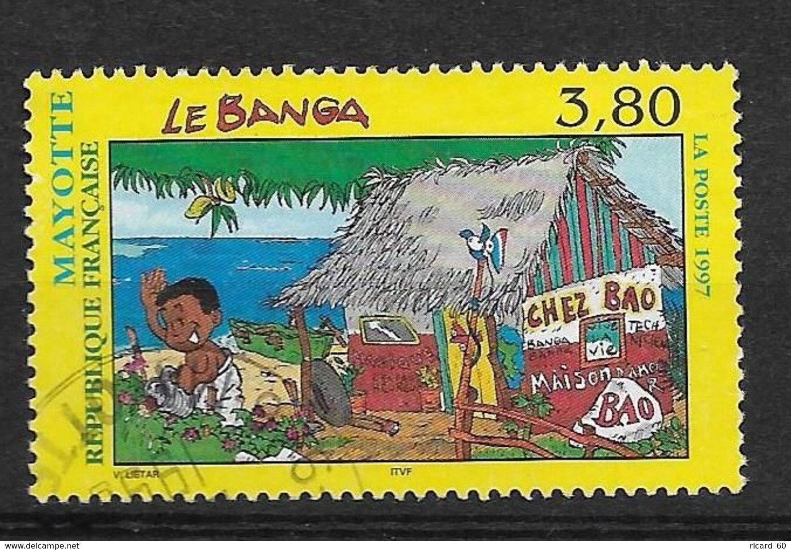 Timbres Oblitérés De Mayotte, N°45 YT, Le Banga, Enfant Arrosant Les Fleurs - Gebraucht