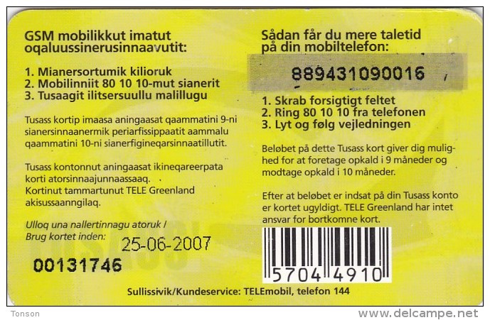 Greenland, GL-TUS-0007_0706, 100 Kr, One Girl With Mobile Phone, 2 Scans   Expiry 25-06-2007. - Greenland