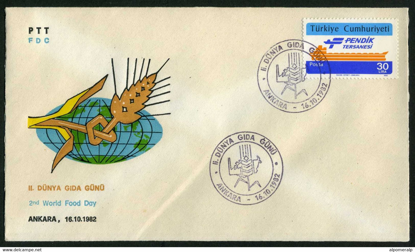 Türkiye 1982 2nd World Food Day | Ear Of Wheat, Agriculture, Special Cover - Briefe U. Dokumente