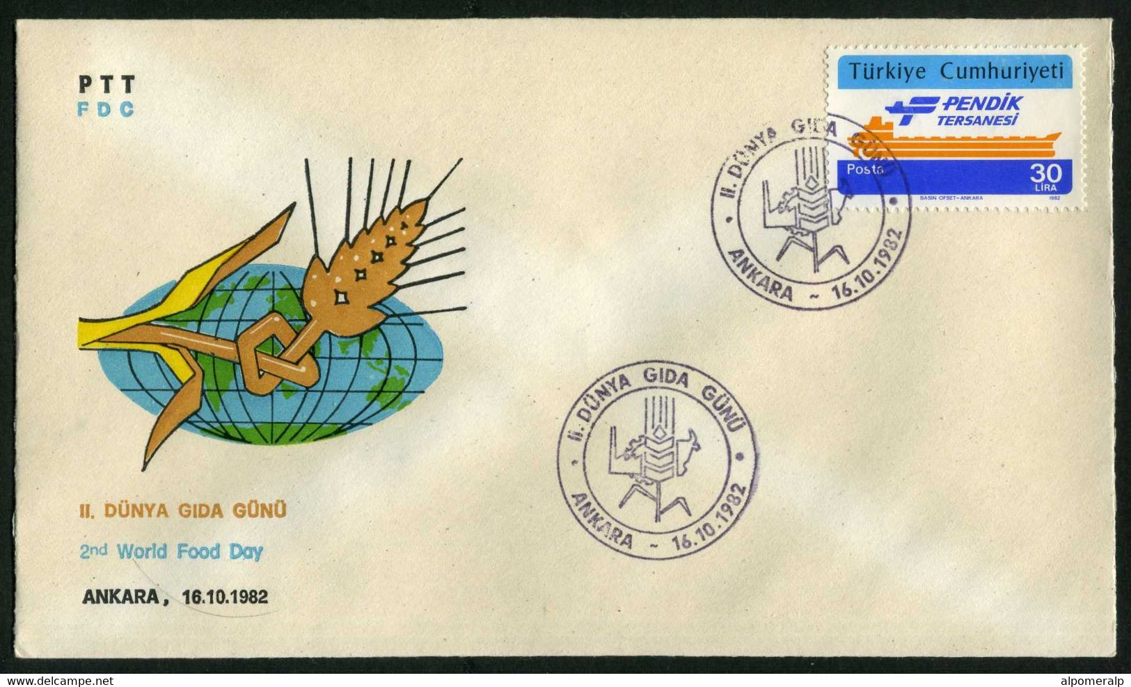 Türkiye 1982 2nd World Food Day | Ear Of Wheat, Agriculture, Special Cover - Brieven En Documenten
