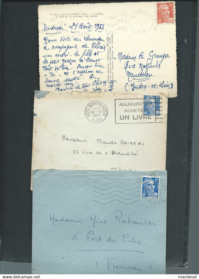 Lot 9 Lettres Periode GANDON Dont Une Carte Postale  -  Ac145 - 1945-54 Marianne Of Gandon