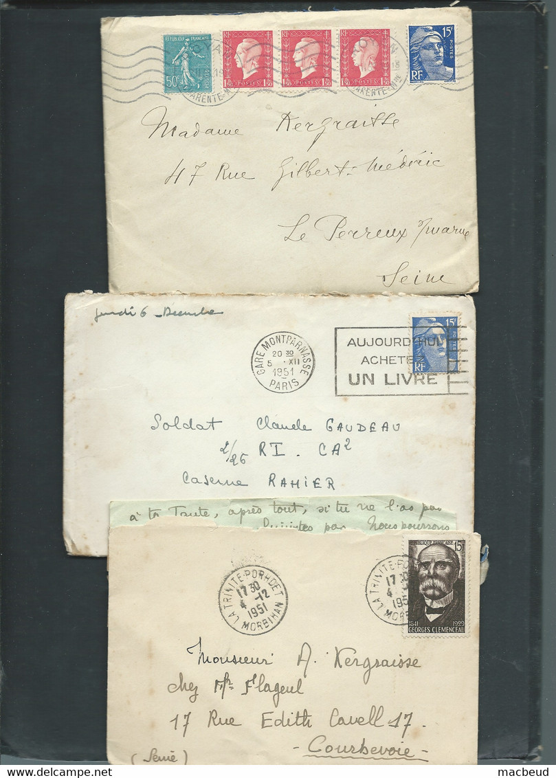 Lot 9 Lettres Periode GANDON Dont Une Carte Postale  -  Ac145 - 1945-54 Marianne Of Gandon