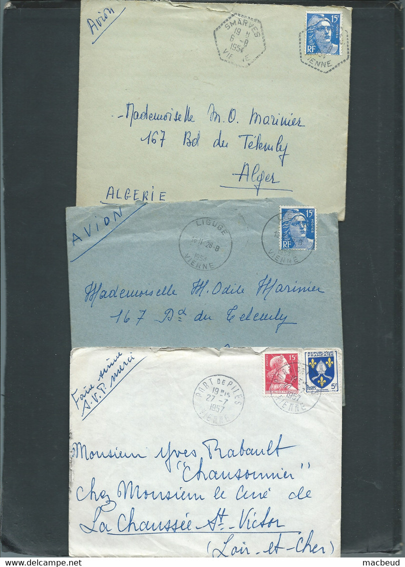 Lot 9 Lettres Periode GANDON Dont Une Carte Postale  -   Raa84 - 1945-54 Marianne Of Gandon