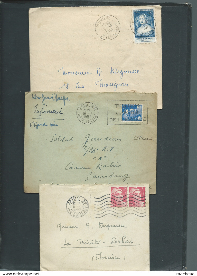 Lot 9 Lettres Periode GANDON Dont Une Carte Postale  -   Raa86 - 1945-54 Marianne De Gandon
