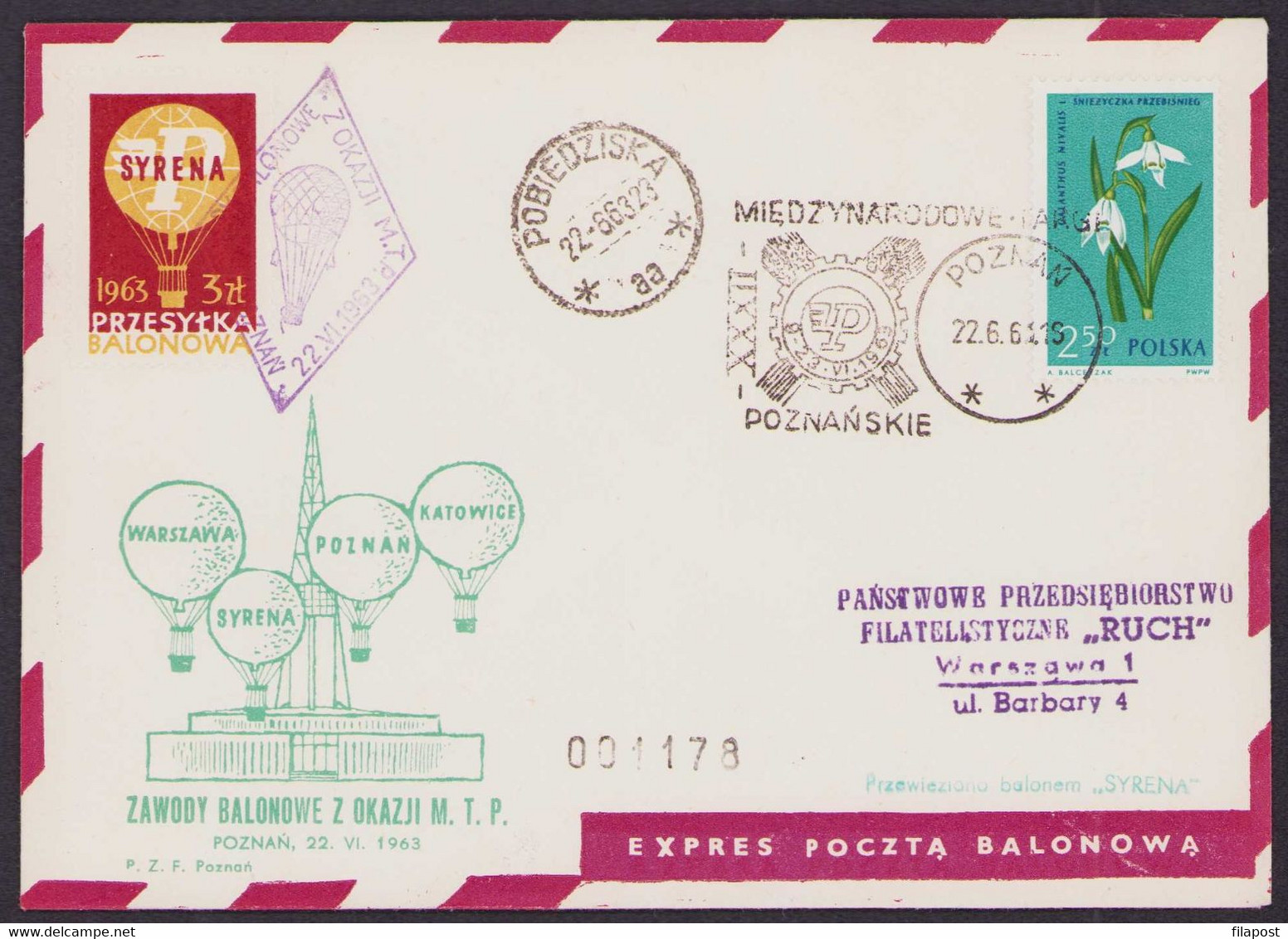 Poland 1963 Balloon Rallies On The Occasion Of The Poznan International Fair MTP Expres Balloon Post P72 - Ballonpost