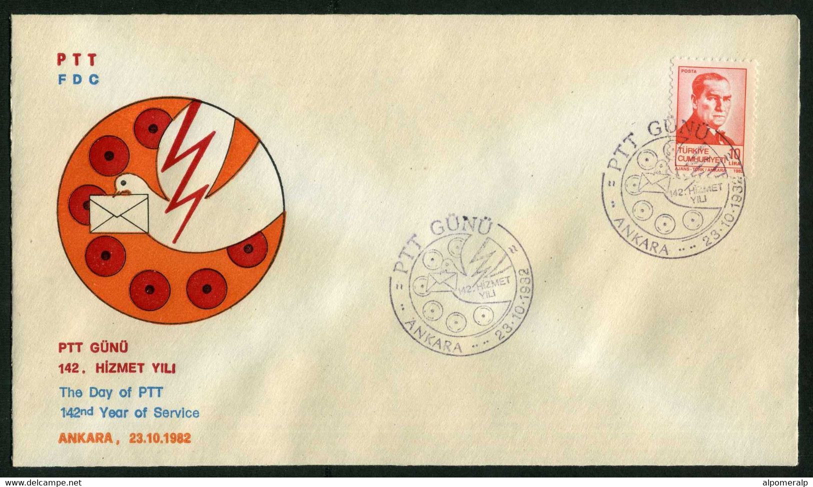 Türkiye 1982 The Day Of PTT (Postal, Telegraph, Telephone) 142nd Year Of Service | Mail Pigeon, Letter, Special Cover - Brieven En Documenten